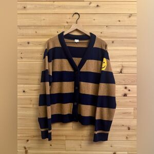 Kule XLarge Remus Cashmere Striped V Neck Button Front  Cardigan Smiley Face